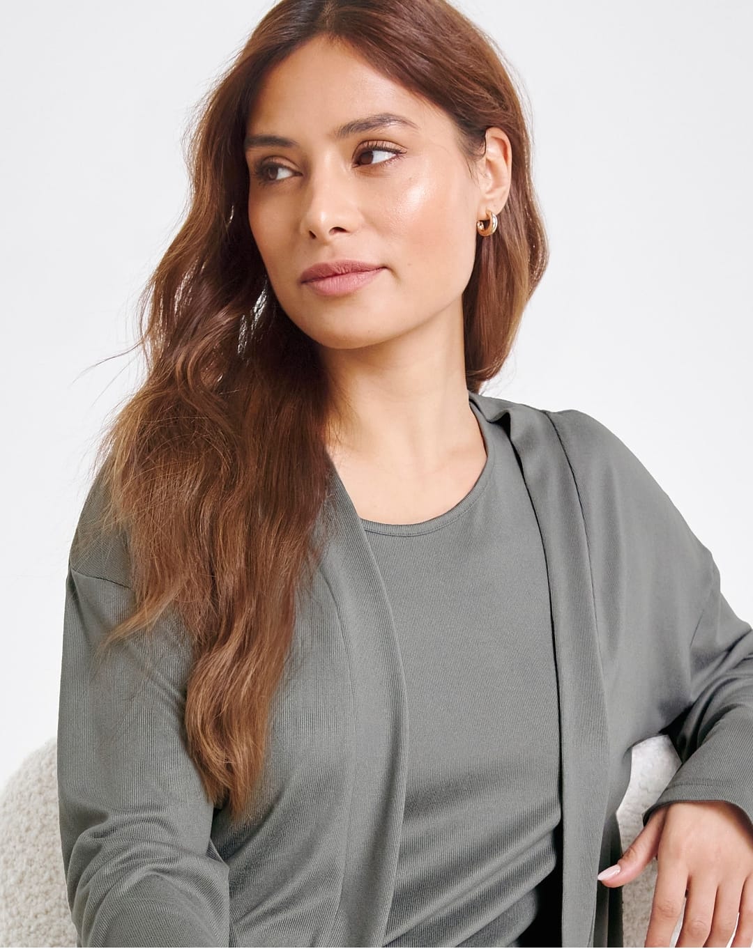 Open Front Cardigan, Top, and Wide-Leg Pant Three-piece Women's Outfit 148508 Open Front Cardigan, Top, and Wide-Leg Pant Three-piece Women's Outfit 148508
