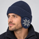 Ribbed Knit Ear-Flap Hat with Snowflake Detail B372611