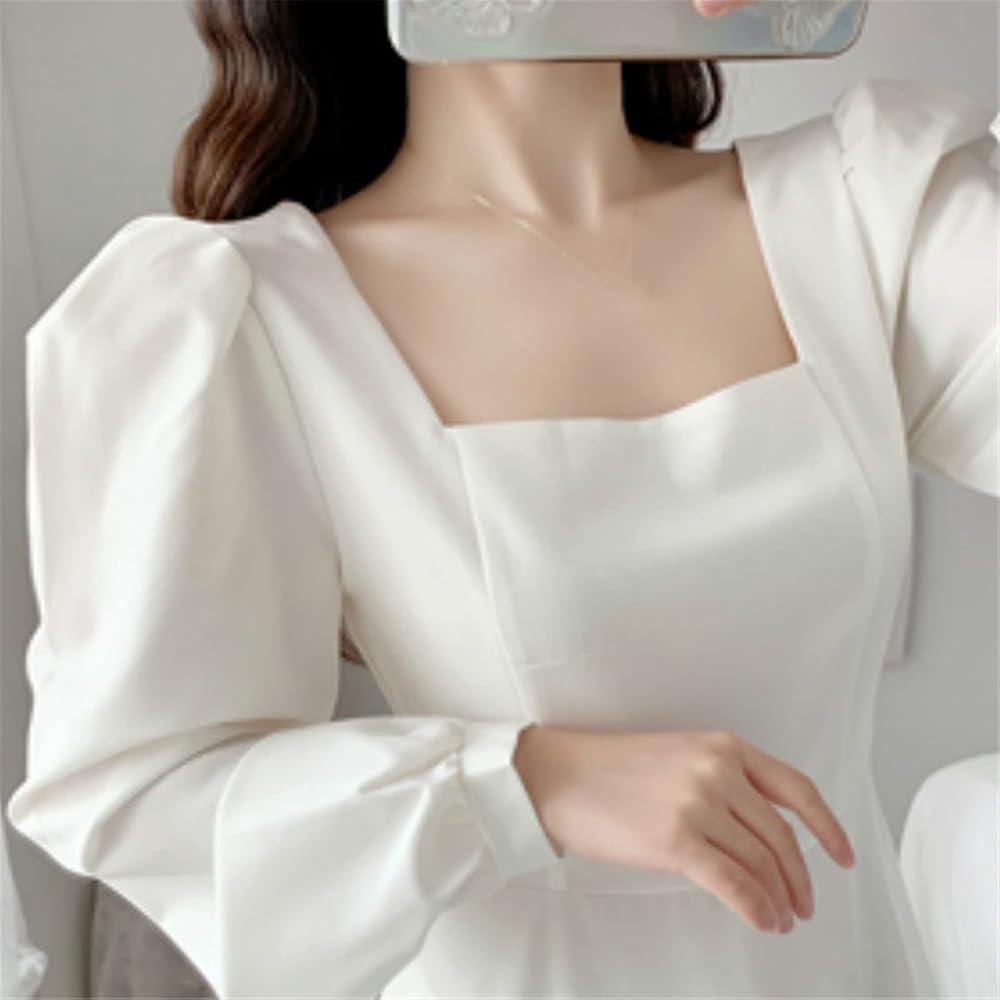 Women Long Sleeve Slim Dress Holiday Ankle-Length Female Square Collar Simple Streetwear S4893999 Women Long Sleeve Slim Dress Holiday Ankle-Length Female Square Collar Simple Streetwear S4893999