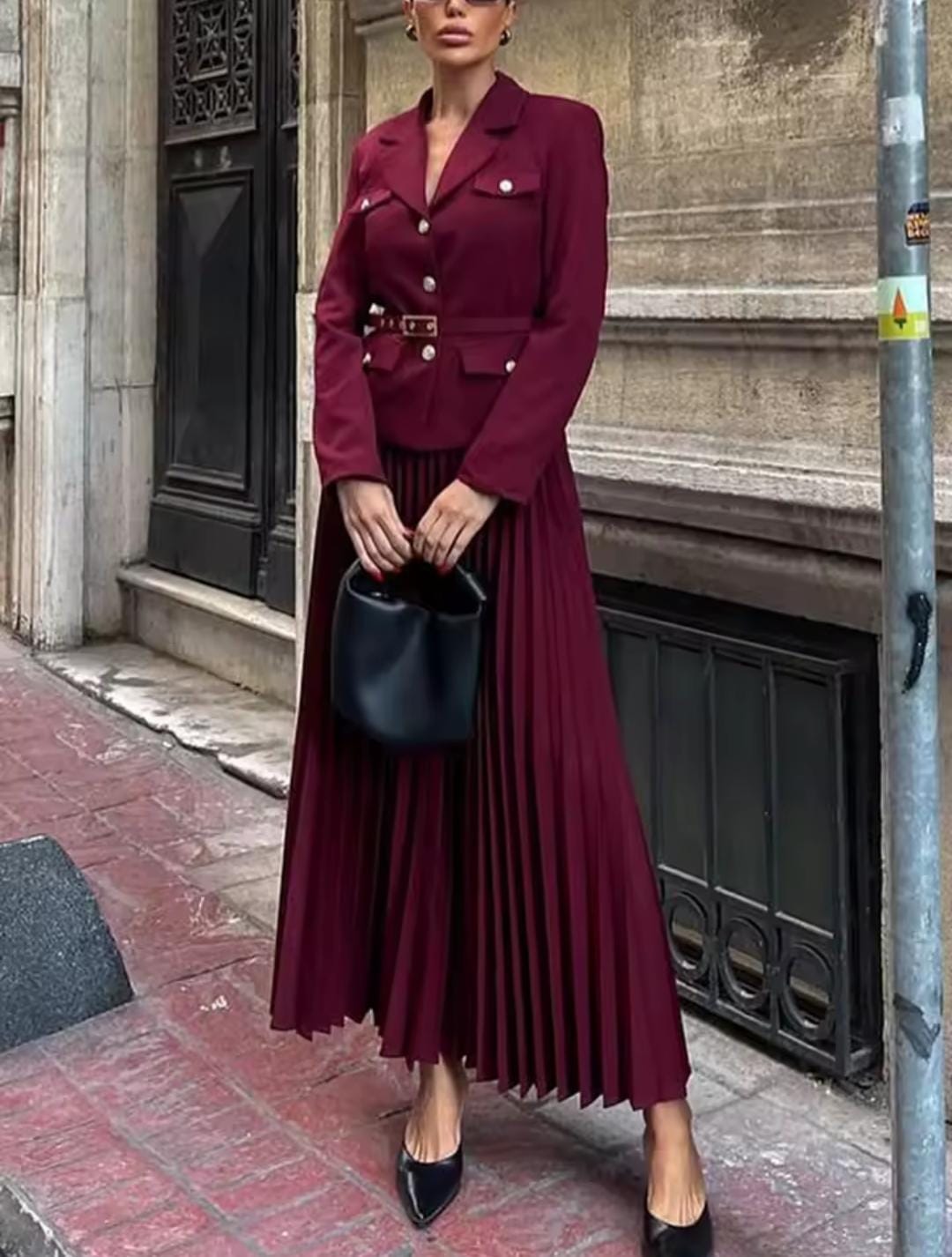 Women Solid Luxury Long Sleeve Maxi Skirt Suit B-365114 Women Solid Luxury Long Sleeve Maxi Skirt Suit B-365114