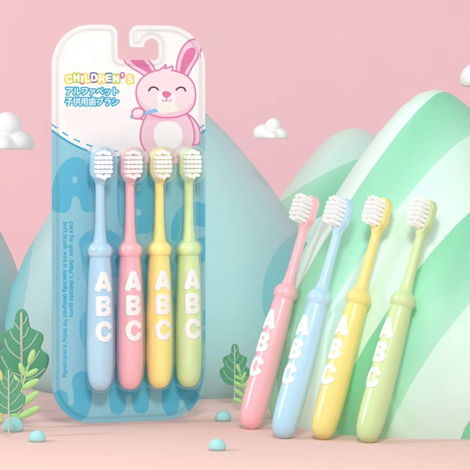 4pcs ABC Toothbrush For (6-12) Years Old Kids M2241 4pcs ABC Toothbrush For (6-12) Years Old Kids M2241