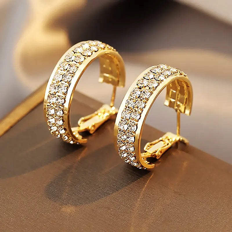 Classic Copper Alloy Zirconium Drill Metal Hoop Earrings For Woman S4630885 - TUZZUT Qatar Online Shopping