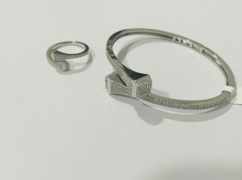 Women Fashion Bracelet & Ring Set Candy color stone Simple Open Cuff Bangle - Tuzzut.com Qatar Online Shopping