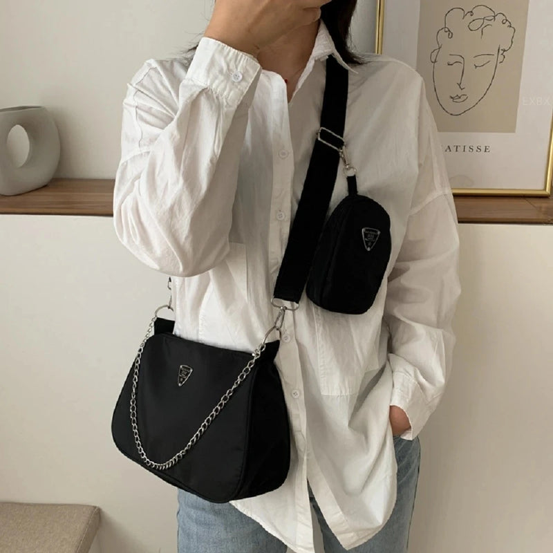 2Pcs  Women Crossbody Bags Casual Style Chain Underarm Shoulder Bags Women High Quality Square Solid Bags Simple Handbags S4458769