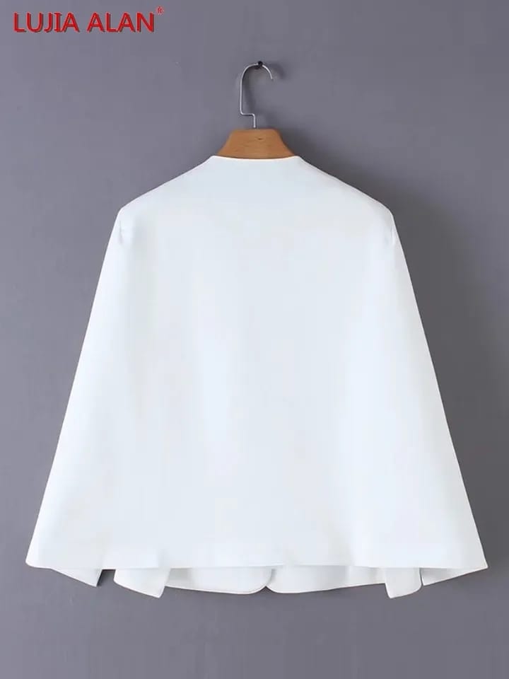 Women Split Design Cloak Suit Coat Office Lady White Jacket S S485088