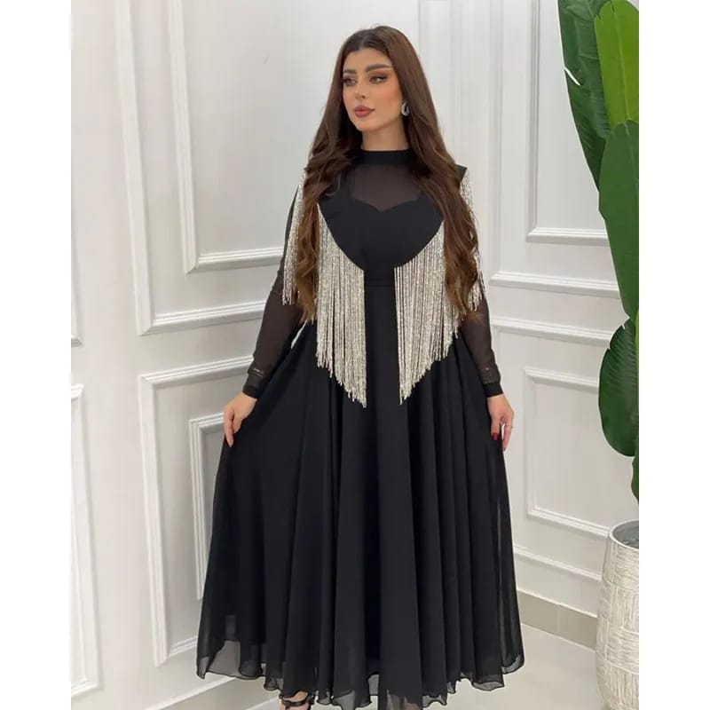 Women's new elegant temperament big swing sexy high waist fringe patchwork chiffon banquet evening dress S4824967 Women's new elegant temperament big swing sexy high waist fringe patchwork chiffon banquet evening dress S4824967