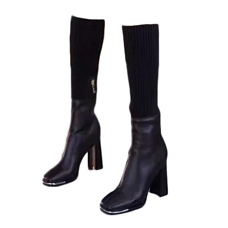 Stretch Knitted High Chunky High Heel Boots for Women HB2332 - TUZZUT Qatar Online Shopping