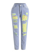 LW-Ripped Distressed Raw Edge Jeans Slim Waist Distressed Jeans Frayed Denim Pants Fashion   S3742851 - TUZZUT Qatar Online Shopping