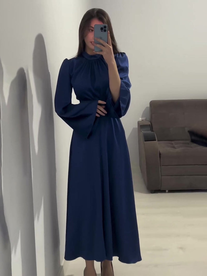 Women's Long Sleeve Solid Color Modest Fashion Dress 524402 - XL