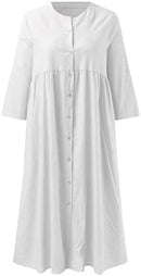 Women Fashion Casual Summer Linen Shirt Dress Women 3/4 Sleeve Pocket Single Breasted Casual Loose Dress Sundresses For Women Casual Summer     B79090 - TUZZUT Qatar Online Shopping