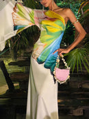 Long Sleeves Loose Asymmetric Flower Print One-Shoulder Maxi Dresses 162749 - TUZZUT Qatar Online Shopping