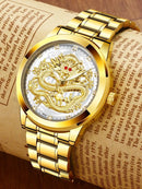 Men Chinese Dragon Pattern Dial Quartz Watch W078653 - Tuzzut.com Qatar Online Shopping