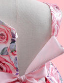 Young Girl Floral Print Bow Front Asymmetrical Neck Fold Pleated Party Dress   S4920604 - TUZZUT Qatar Online Shopping