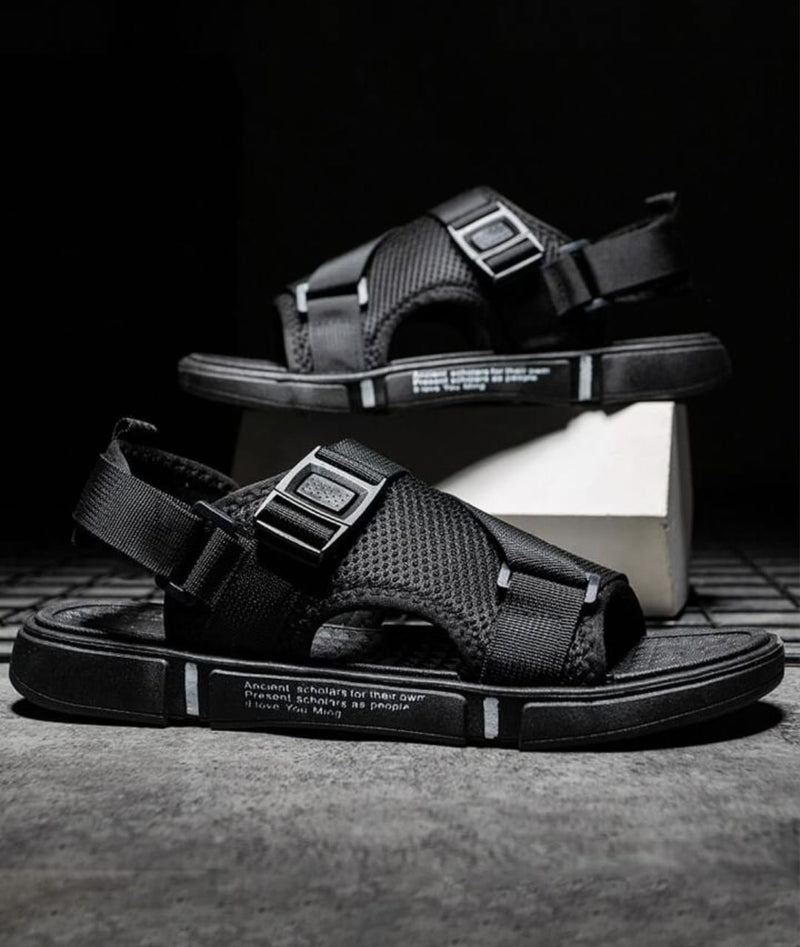 Men's Letter Print Sandals with Buckle Decor MF00801 - TUZZUT Qatar Online Shopping