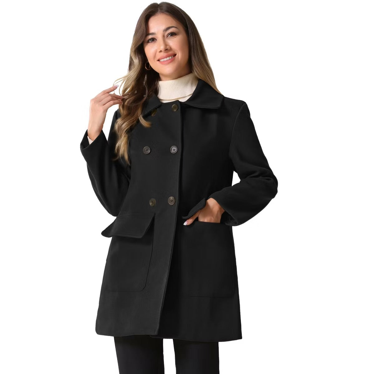 Women's Peter Pan Collar Long Sleeve Double Breasted Classic Winter Outwear 55367 Women's Peter Pan Collar Long Sleeve Double Breasted Classic Winter Outwear 55367