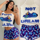 Summertime Hot Breathable 2 Piece Stitch Cartoon Pajamas Sexy Home-wear Short Set Lounge-wear   S5093115 - TUZZUT Qatar Online Shopping