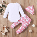 PatPat 3-piece Baby Boy/Girl Cotton Long-sleeve Letter and Elephant Print Bodysuit and Pants with Hat Set Sets Clothes 6-9M 20136030 - Tuzzut.com Qatar Online Shopping