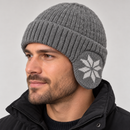 Ribbed Knit Ear-Flap Hat with Snowflake Detail B372611