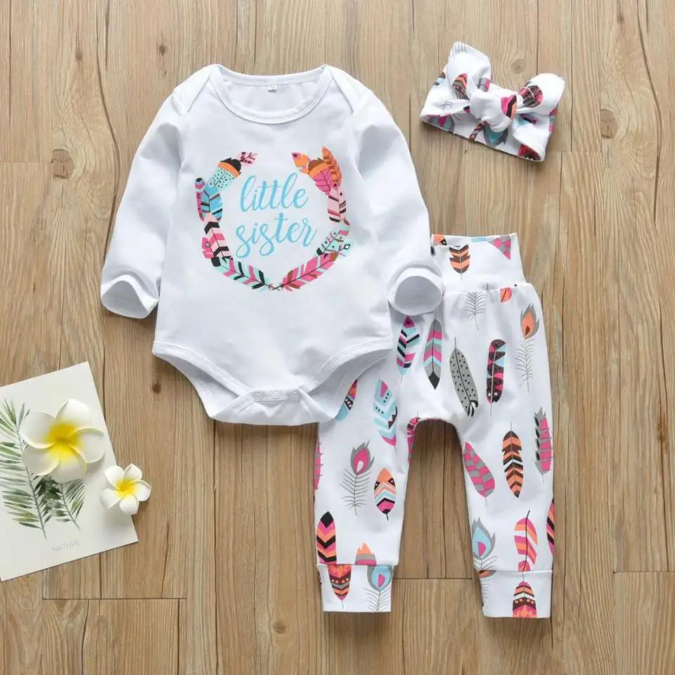 Baby Girls Clothes Set Long Sleeve Printed Romper X912977 Baby Girls Clothes Set Long Sleeve Printed Romper X912977