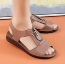 Women Zipper Sandals Flat PU Oxford Sole Comfortable Sandals Summer Casual Mother Shoes Solid   B93530 - TUZZUT Qatar Online Shopping