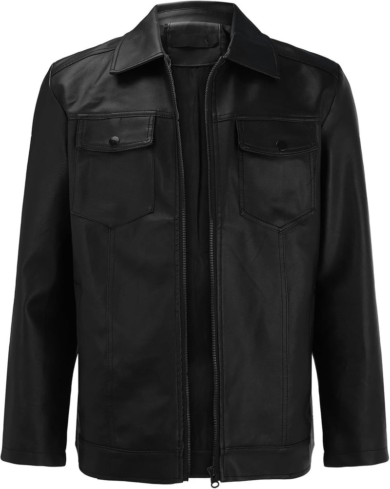 Men's Fall Winter Stand Collar Leather Jacket S8901678