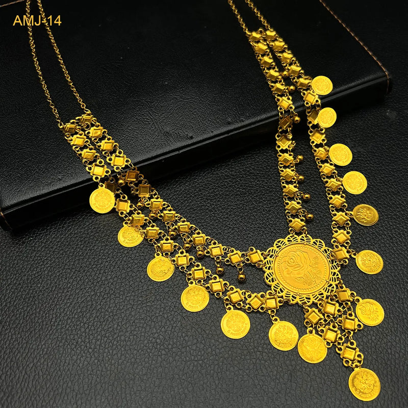 Turkish Coin Necklce Chain Gold Plated Ethnic Wedding Jewelry for Bridal Arabic Tassel Collar Women Accessory Party Gifts N974 - TUZZUT Qatar Online Shopping