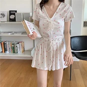 Pajamas for Teen Girls Floral Print Korean Style Pajamas Summer Pijama Pajamas Mini Top Shorts Suit Loungewear S3238769 Pajamas for Teen Girls Floral Print Korean Style Pajamas Summer Pijama Pajamas Mini Top Shorts Suit Loungewear S3238769