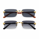 Couple Gold-Tone Rimless Rectangular Sunglasses with Grey Lenses-20