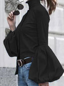 Urban Solid Color Stand Collar Puff Sleeves Blouse 92151 - TUZZUT Qatar Online Shopping