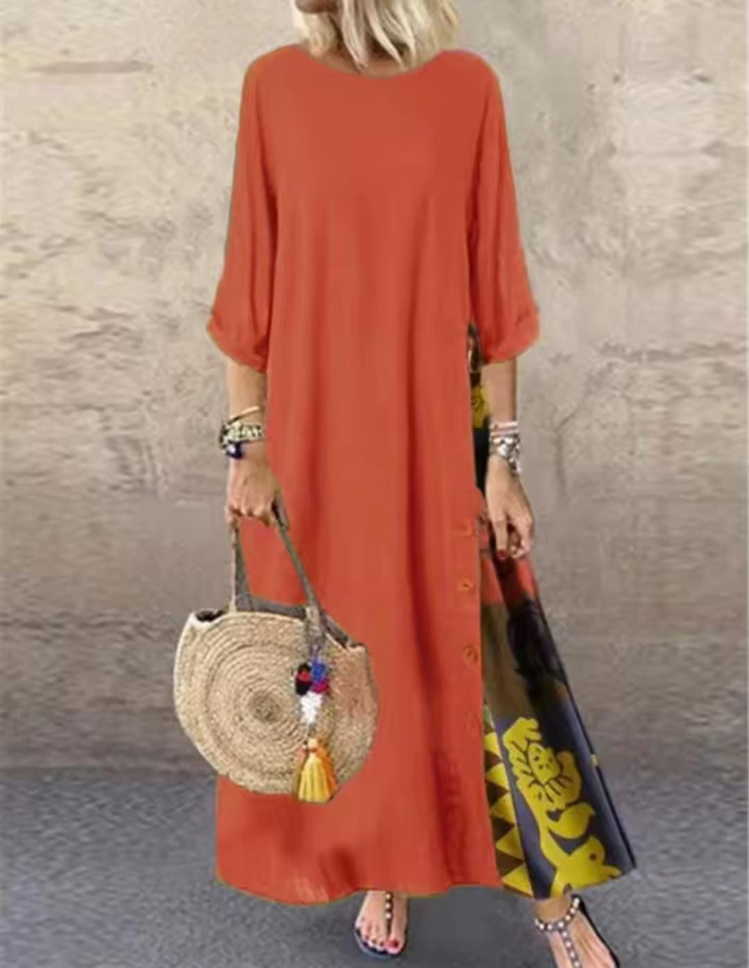 Women's Fashion Print Round Neck Long Dress B-160038 Women's Fashion Print Round Neck Long Dress B-160038