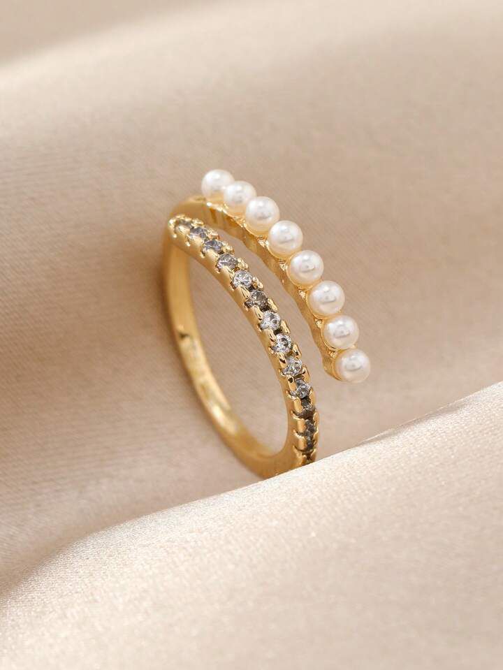 Faux Pearl & Rhinestone Decor Wrap Ring S4598920 Faux Pearl & Rhinestone Decor Wrap Ring S4598920