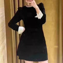Women Long Sleeve Velvet Black Dress   005938000 - TUZZUT Qatar Online Shopping