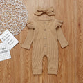 Patpat Baby Solid Flounced Jumpsuit with Headband Set 6-9 Months 19777037