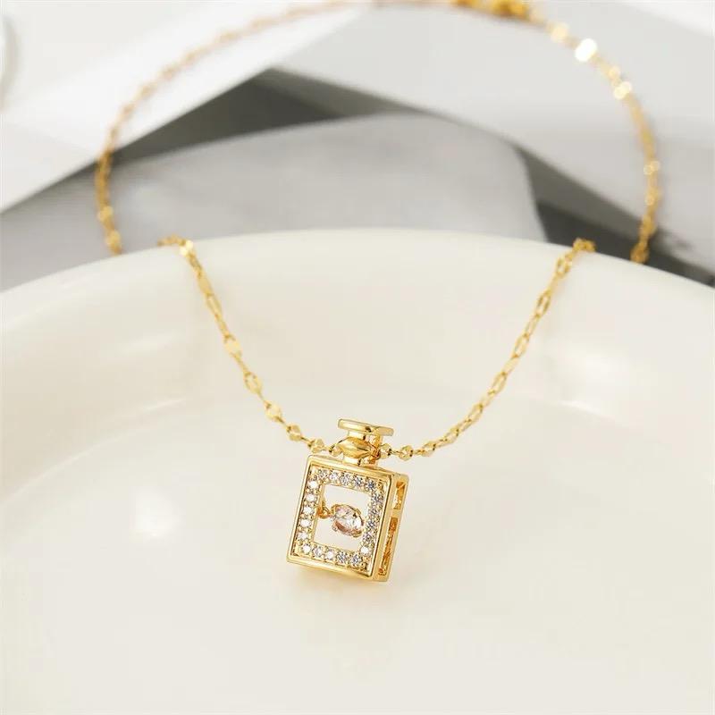 All-match New Moving Perfume Bottle Pendant Necklace Women's Trendy Stainless Steel Chains S4945509 - Tuzzut.com Qatar Online Shopping