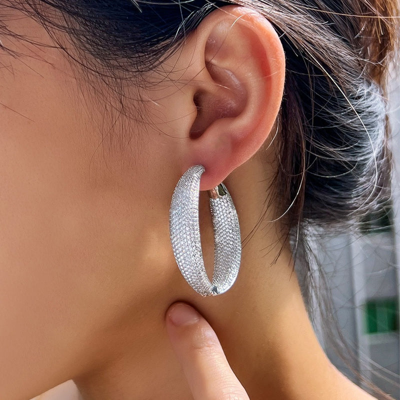 Luxury White Gold Wide Hoop Earrings ER6595 - TUZZUT Qatar Online Shopping