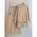 Designer Suit Zipper Loose Knit Sweater Long Top+Drawstring Wide Leg Pant SP55 - TUZZUT Qatar Online Shopping