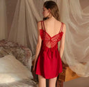 Ladies Nightgown Ice Silk Dress Sexy Ladies Pajamas  504567  S - TUZZUT Qatar Online Shopping