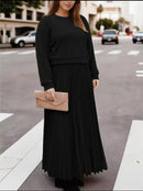 Plus Size Casual Solid Color Long Sleeve Knit Patchwork Pleated Dress B371031
