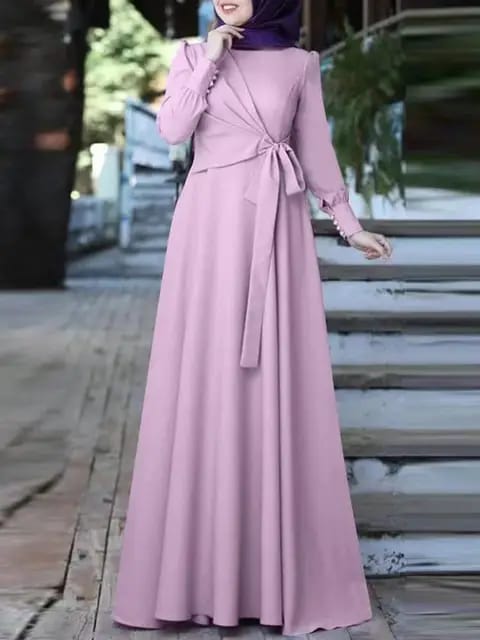 ZANZEA Autumn Solid Muslim Dress Islamic Clothing Woman Long Sleeve O-Neck Sundress Elegant Vintage Abaya Turkish Hijab Vestidos M S4630421