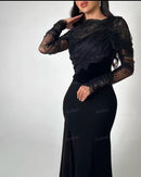 Women's Black Mermaid Evening Long Sleeve Lace Dresses   S5078551 - TUZZUT Qatar Online Shopping