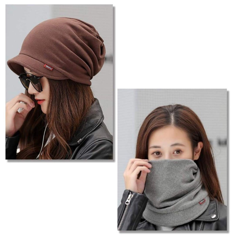 Women's knit hat, headband, neck warmer with brim, brown S4566459 - TUZZUT Qatar Online Shopping