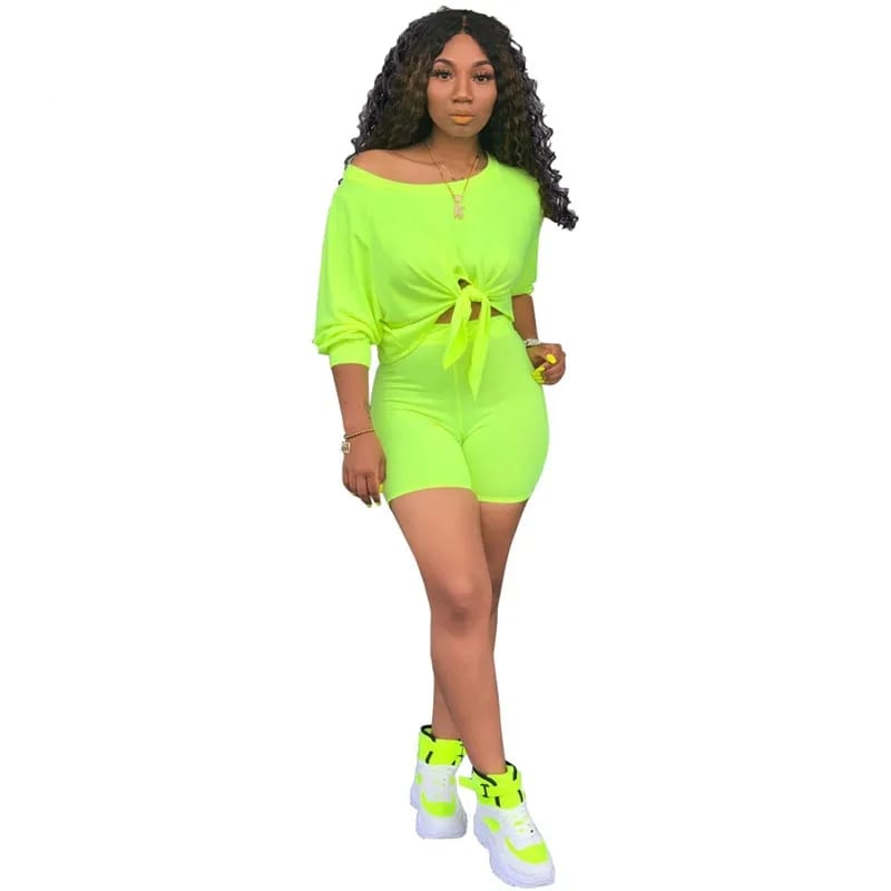 Solid color casual women set full sleeve lace-up top and skinny shorts 2 piece set simple tracksuit outfit S3426325 Solid color casual women set full sleeve lace-up top and skinny shorts 2 piece set simple tracksuit outfit S3426325