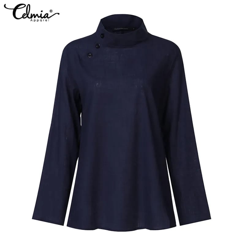 New Fashion Long Sleeve Tunic Tops Celmia Women Blouses Autumn Female Button Cotton Linen Top Casual Loose Blusas Femininas 2XL S2232793 - Tuzzut.com Qatar Online Shopping