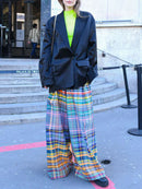 Stylish Selection Wide Leg Loose Checkerboard Printed Casual Pants Bottoms 114907 - TUZZUT Qatar Online Shopping