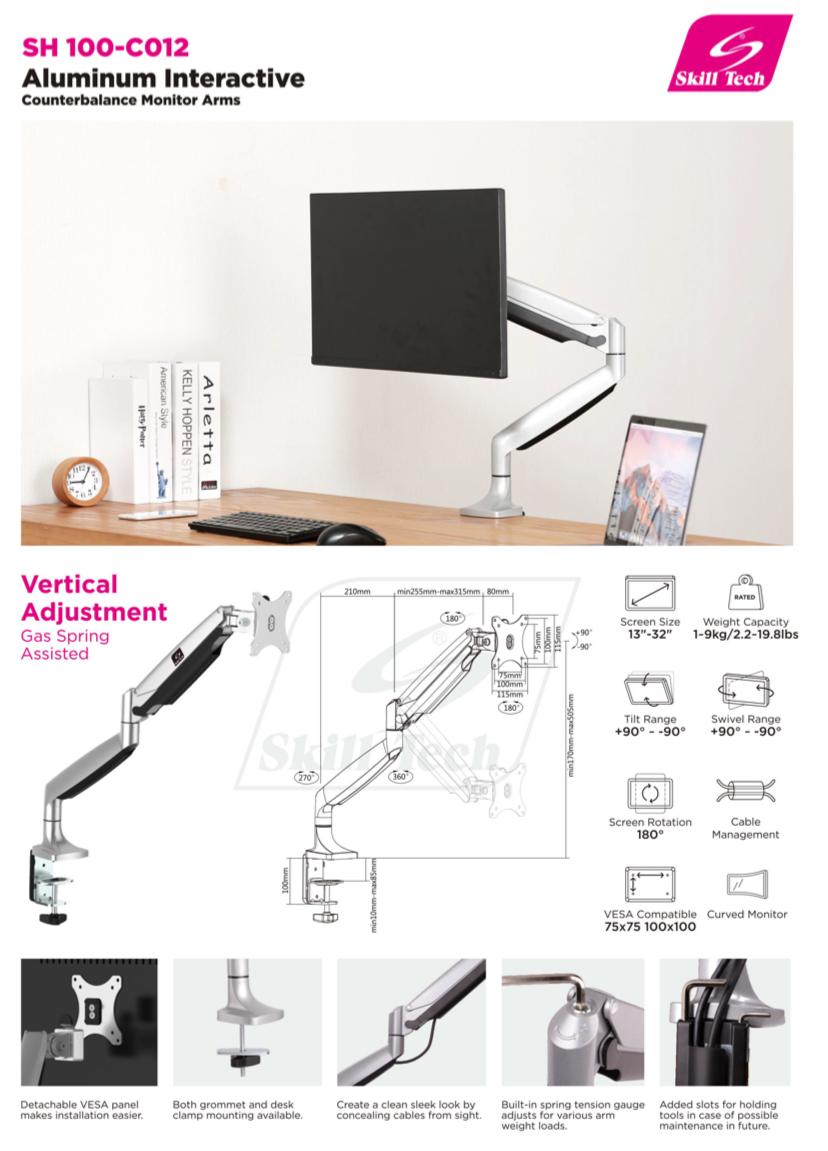 Single Monitor Gas Spring Deskmount - SH 100 C012 (Fits Most 13 Single Monitor Gas Spring Deskmount - SH 100 C012 (Fits Most 13