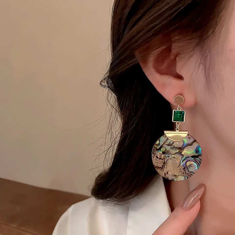Big Long Round Abalone Shell Drop Earrings for Women Big Long Round Abalone Shell Drop Earrings for Women