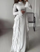 Women Elegant Multi Ruffle White Dress    B-315100 - TUZZUT Qatar Online Shopping