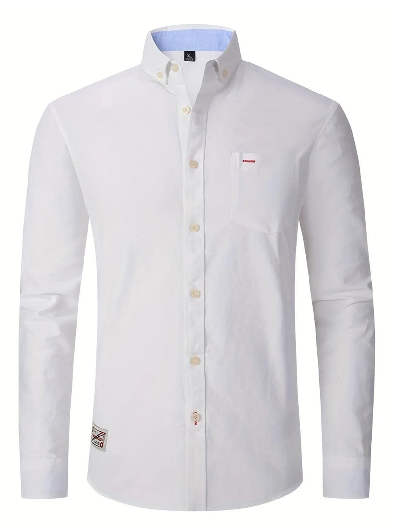Classic Design Men's Casual Button Up Long Sleeve Cotton Shirt With Chest Pocket XL S4748364 - Tuzzut.com Qatar Online Shopping