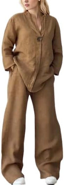 Casual Linen Top Wide Leg Pant Suit TP0012 - TUZZUT Qatar Online Shopping
