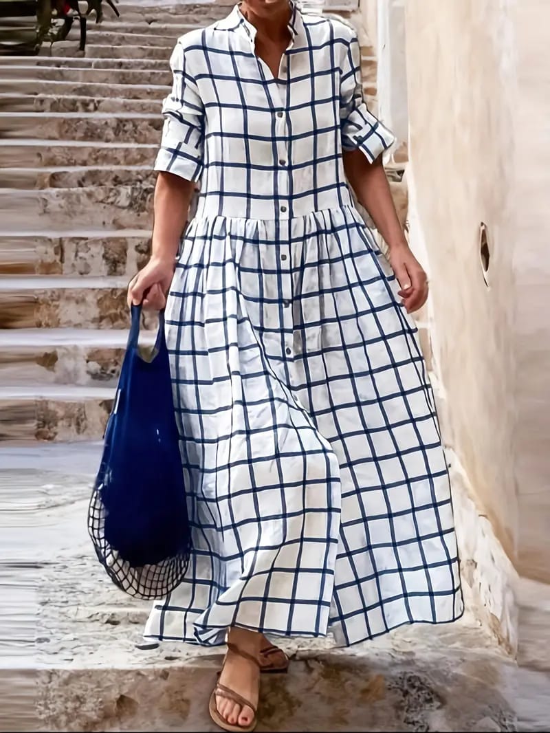 loose pencil dress elegant button front long sleeve 145237 - TUZZUT Qatar Online Shopping